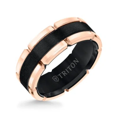 Triton 8mm Tungsten Carbide Ring With Flat Brushed Center And Link Edge In Black