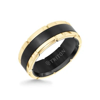 Triton 8mm Tungsten Carbide Ring With Flat Brushed Center And Link Edge In Metallic