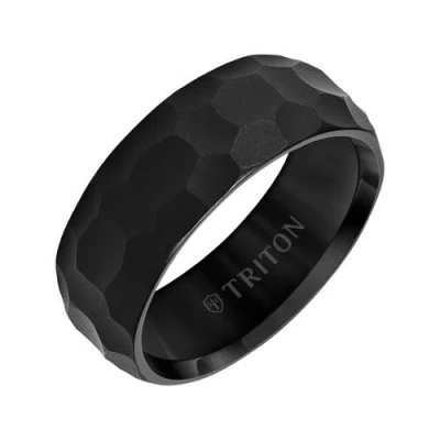Triton 8mm Tungsten Carbide Ring With Hammered Edge To Edge In Pink