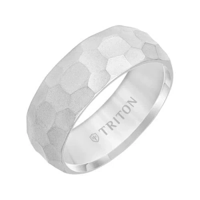 Triton 8mm Tungsten Carbide Ring With Hammered Edge To Edge In Silver