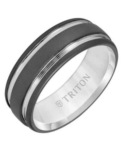 Triton 8mm Tungsten Carbide Ring With Raised Groove Design And Sandblast Finish In Neutral