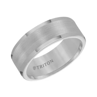 Triton 8mm Tungsten Carbide Ring With Satin Finish Flat Center And Round Edge In Pink