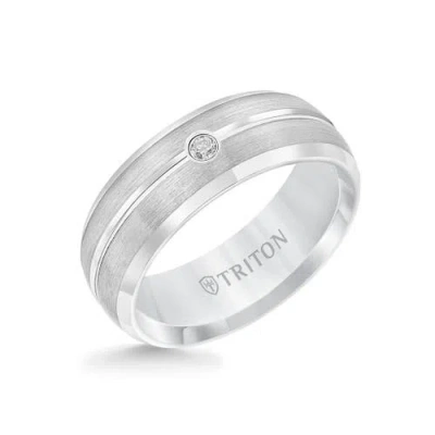 Triton 8mm Tungsten Carbide Rings With Single Diamond Center And Domed Bevel Edge In Green