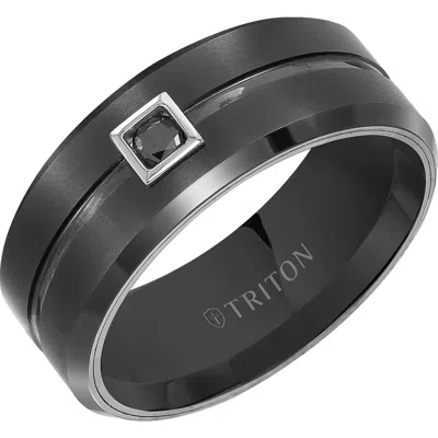 Triton 9mm Ring With Single Black Diamond Center And Brushed Center With Bevel Edge In Orange