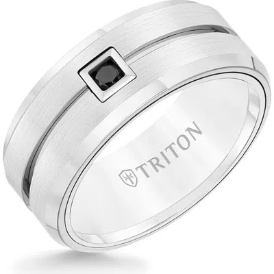 Triton 9mm Ring With Single Black Diamond Center And Brushed Center With Bevel Edge In Red