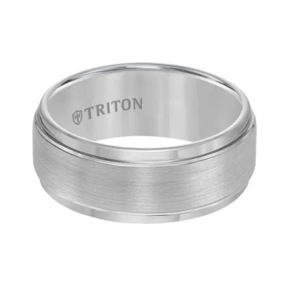 Triton 9mm Tungsten Carbide Ring With Brushed Finish And Step Edge In Metallic