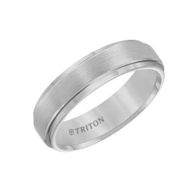 Triton 9mm Tungsten Carbide Ring With Brushed Finish And Step Edge In Neutral