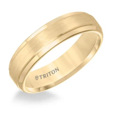 Triton 9mm Tungsten Carbide Ring With Brushed Finish And Step Edge In Orange