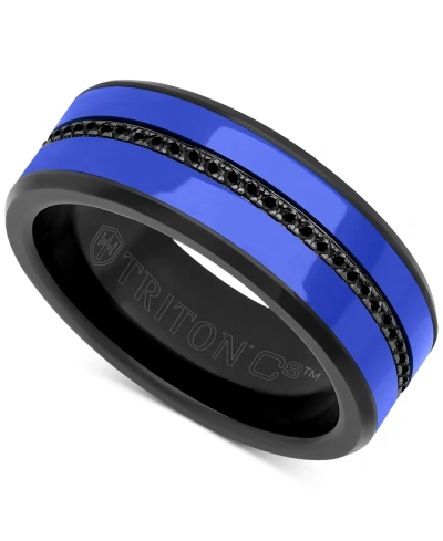 Triton Men's Black Sapphire & Ceramic Wedding Band (1/4 Ct. T.w.) In Tungsten Carbide In Blue