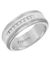 Triton Men's Diamond Satin Finish Comfort Fit Wedding Band (1/4 Ct. T.w.) In Tungsten Carbide & Sterling Si In Sterling Silver