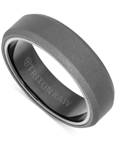 Triton Men's Meteorite Insert Round Edge Wedding Band In Tungsten Carbide In Gray