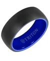 Triton Men's Rounded Edge Wedding Band In Blue Ceramic & Raw Black Tungsten Carbide In Black