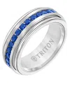 Triton Men's Sapphire Wedding Band (1-1/2 Ct. T.w.) In White Tungsten Carbide & Sterling Silver In Sterling Silver