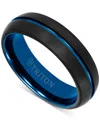 Triton Men's Two-tone Brushed Finish Wedding Band In Blue & Black Tungsten Carbide In Blue  Black