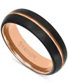 Triton Men's Two-tone Brushed Finish Wedding Band In Rose & Black Tungsten Carbide In Rose  Black