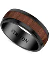 Triton Wood Insert Band Ring In Black Tungsten Carbide In Brown