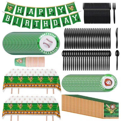 Trivancess 171pcs Baseball Party Supplies Kit Baseball Birthday Party Disposable Dinnerware Set Baseball Themed