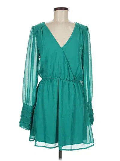 Pre-owned Trixxi 3/4 Sleeve Top Teal Plunge Neckline Tops In Blue