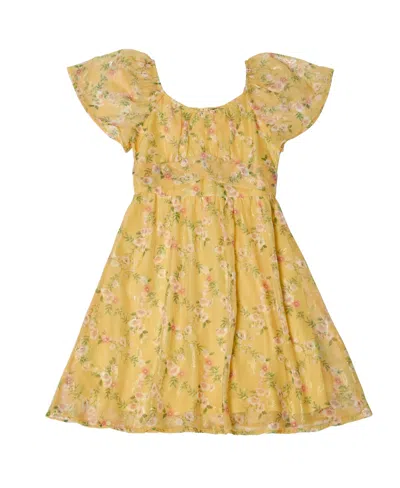 Trixxi Kids' Big Girls Flutter Sleeve Jaquard Dress In Yellow