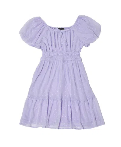 Trixxi Kids' Big Girls Puff Sleeve Clip Dot Dress In Purple