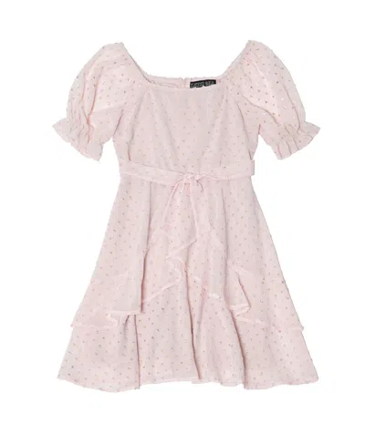Trixxi Kids' Big Girls Short Sleeve Clip Dot Ruffle Dress In Pink