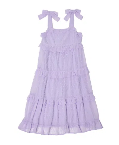 Trixxi Kids' Big Girls Tie Shoulder Tiered Ruffle Casual Dress In Purple