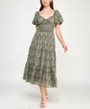 Trixxi Juniors' Chiffon Printed Fit & Flare Midi Dress In Green