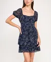 Trixxi Juniors' Chiffon Printed Short Fit & Flare Dress In Blue
