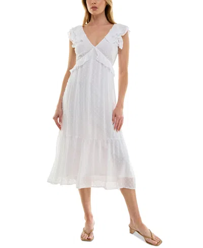 Trixxi Juniors' Clip-dot Flutter-sleeve Midi Dress In White