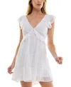 Trixxi Juniors' Clip-dot Ruffled V-neck Tiered Dress In White