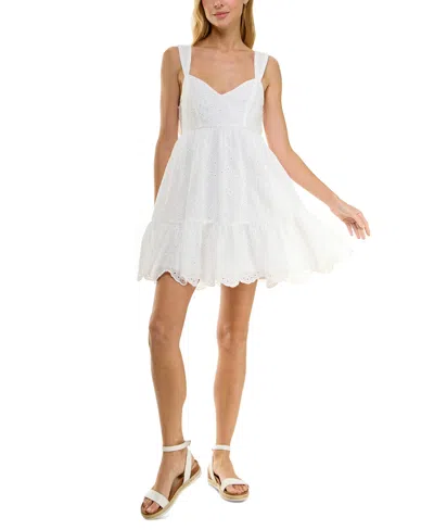 Trixxi Juniors' Cotton Eyelet Sleeveless Babydoll Mini Dress In White