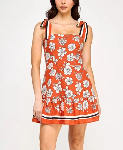 Trixxi Juniors' Cotton Printed Tie-shoulder Short Dress