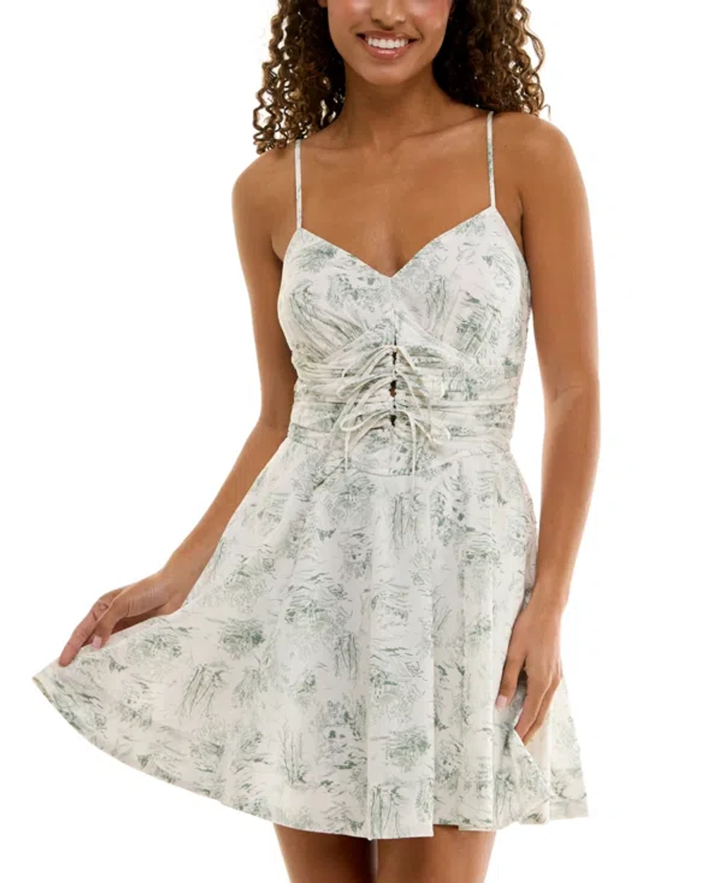 Trixxi Juniors' Cotton Toile Ruched Mini Dress In White,green | ModeSens