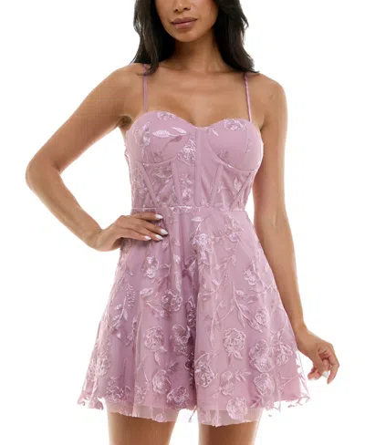 Trixxi Juniors' Embroidered Corset Fit & Flare Dress In Mauve
