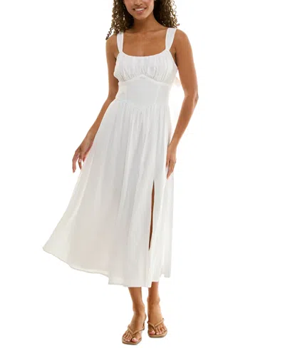Trixxi Juniors' Emma Drop-waist Bow-back Sleeveless Midi Dress In White