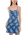 Trixxi Juniors' Emma Paisley-embroidered Tie-back Mini Dress In Blue