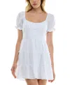 Trixxi Juniors' Emma Puff-sleeve Fit & Flare Dress In White