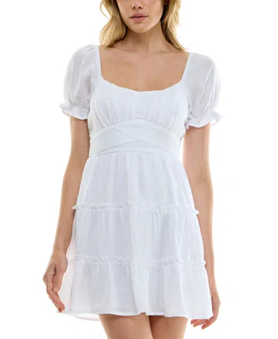 Trixxi Juniors' Emma Puff-sleeve Fit & Flare Dress In White