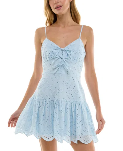 Trixxi Juniors' Eyelet Fit & Flare Dress In Light Blue