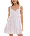 Trixxi Juniors' Floral-print Bow-back Babydoll Dress In Pink