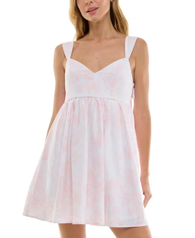 Trixxi Juniors' Floral-print Bow-back Babydoll Dress In Pink