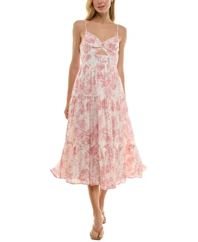 Trixxi Juniors' Floral-print Keyhole Midi Dress In White Pink Floral