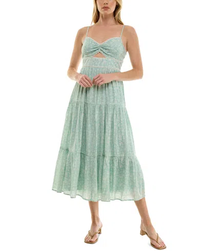 Trixxi Juniors' Floral-print Keyhole Tiered Midi Dress In Olive Floral