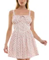 Trixxi Juniors' Floral-print Pintucked Fit & Flare Dress In Whtpnkflor