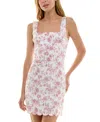 Trixxi Juniors' Floral Print Scalloped Sleeveless Bodycon Mini Dress In Ivopnkflr