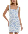 Trixxi Juniors' Floral Print Sleeveless Bodycon Mini Dress In Whtbluflr