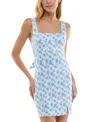 Trixxi Juniors' Floral Print Sleeveless Bodycon Mini Dress In Whtblue