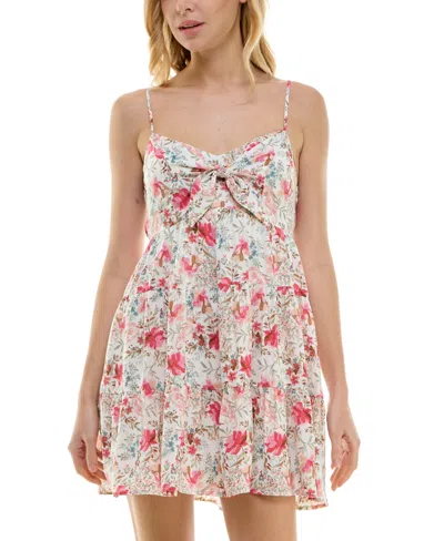 Trixxi Juniors' Floral Print Sleeveless Fit & Flare Dress In Whtfloral