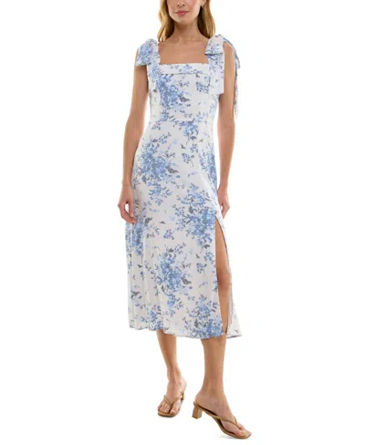 Trixxi Juniors' Floral Print Sleeveless Midi Dress In Blue Floral
