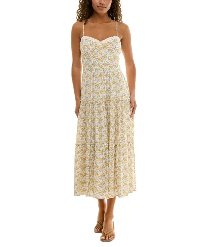 Trixxi Juniors' Floral Print Sleeveless Midi Dress In Ivory Floral